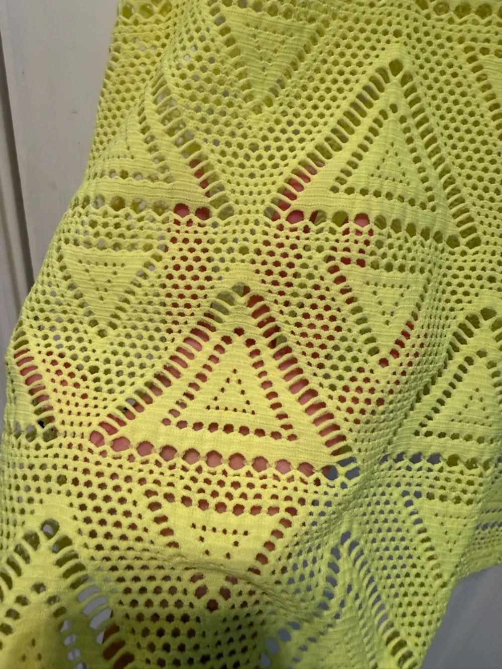 👙🌴🌺 Bright Yellow Crochet Swim Cover Up Lagaci Medium Cutout Beach Tank Boho
